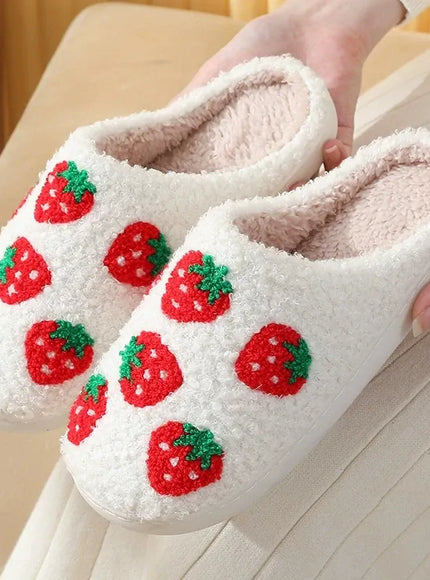 KissICON Sweet Strawberry Print Home Slippers Women Indoor Light