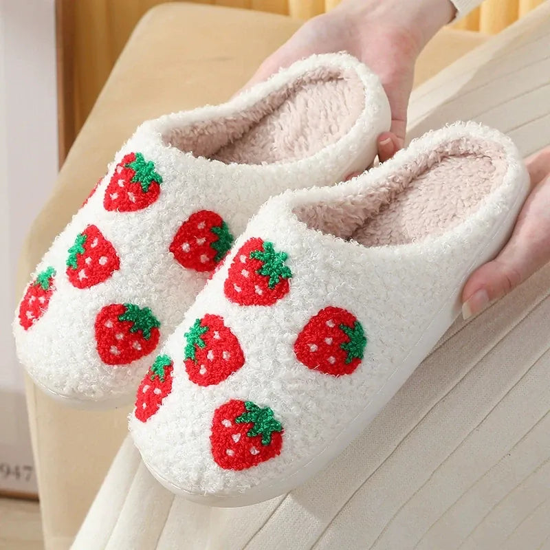 KissICON Sweet Strawberry Print Home Slippers Women Indoor Light