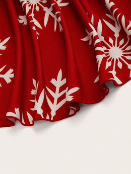 KissICON Sweetra Elegant Red Snowflake Print A-line Mini Dress