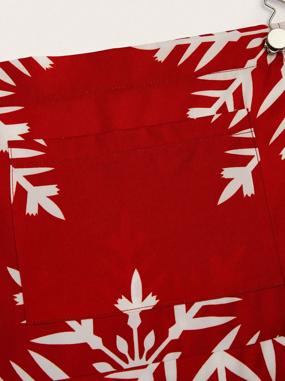 KissICON Sweetra Elegant Red Snowflake Print A-line Mini Dress