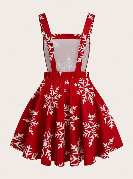 KissICON Sweetra Elegant Red Snowflake Print A-line Mini Dress
