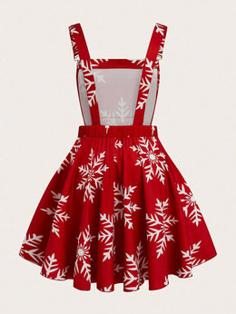 KissICON Sweetra Elegant Red Snowflake Print A-line Mini Dress