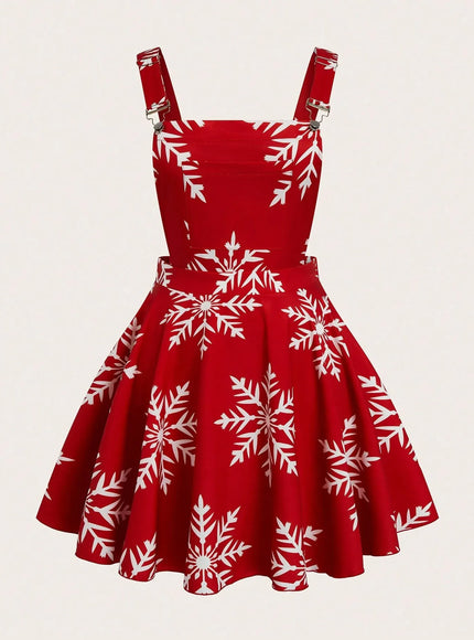 KissICON Sweetra Elegant Red Snowflake Print A-line Mini Dress