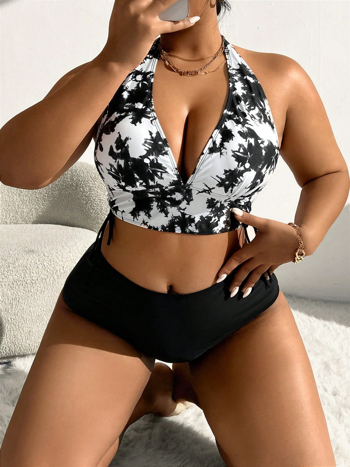 KissICON Swim Lushoire Beach Curve Tie-dye Halter Top