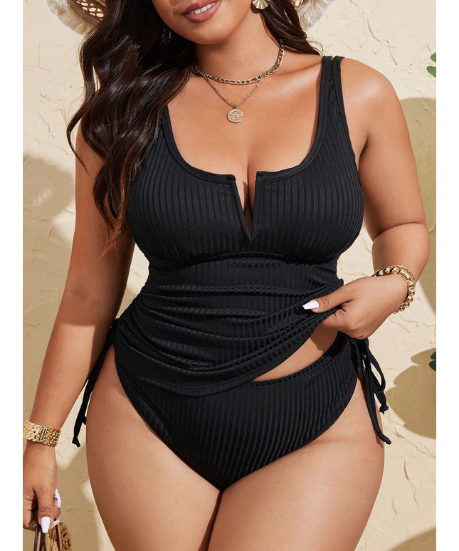 KissICON Swim Lushoire Curve Tank – Plain Solid Black