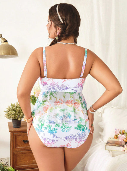 KissICON Swim Mod Curve Women's Floral Print Front Knot Camisole