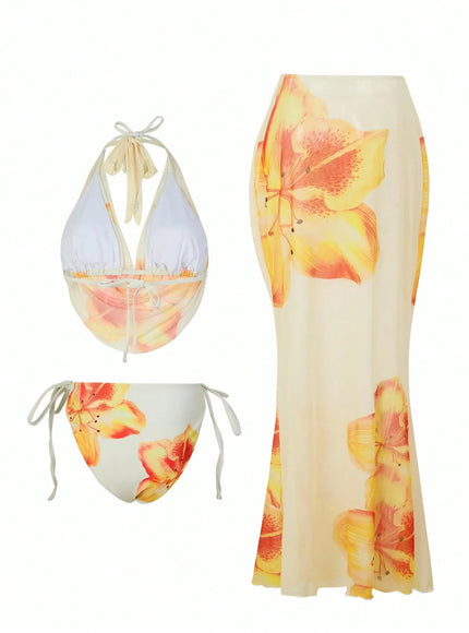 KissICON Swim Oasis Curve Floral Print Halter Neck