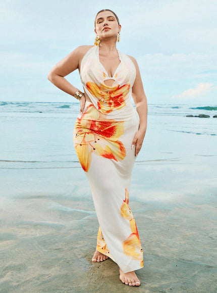 KissICON Swim Oasis Curve Floral Print Halter Neck