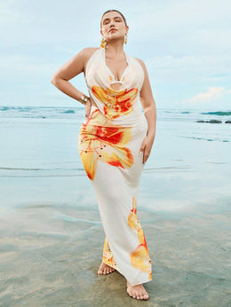 KissICON Swim Oasis Curve Floral Print Halter Neck
