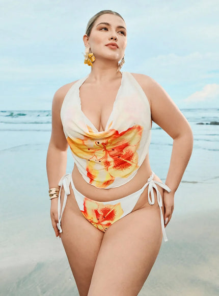 KissICON Swim Oasis Curve Floral Print Halter Neck