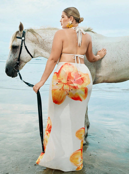 KissICON Swim Oasis Curve Floral Print Halter Neck