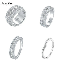 KissICON SY Brand Jewelry 925 Sterling Silver Ring D VVS Moissanite Diamond Wedding Rings for Women Men 18K Gold Plated Fine Jewelry