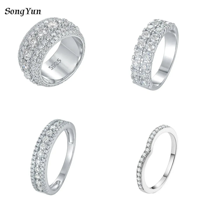 SY Brand Jewelry 925 Sterling Silver Ring D VVS Moissanite Diamond Wedding Rings for Women Men 18K Gold Plated Fine Jewelry