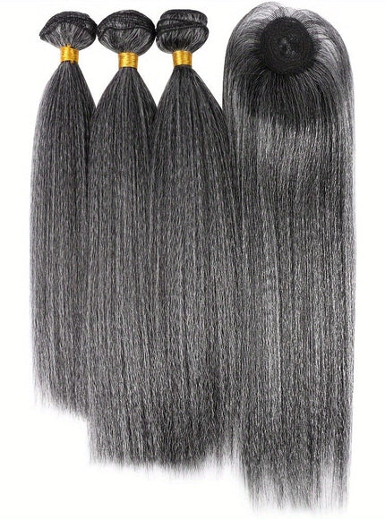 KissICON T/Grey Yaki Straight Hair Extensions With Closure - Heat