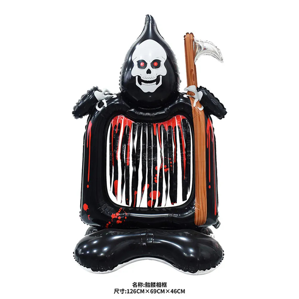 KissICON T / Other Halloween Party Decor Standing Inflatable Aluminum Foil Balloon Ghost Pumpkin Skull Haunted House Tombstone Skeleton Balloon
