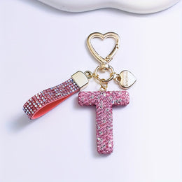 KissICON T Sparkling Pink  White Initial PVC Keychain Gift