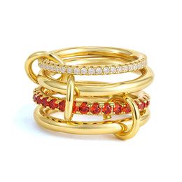 KissICON T1033 / US5 Luxury Cubic Zirconia Gold Plating Multilayer Connecting Rings for Women Fashion Mixed Color Stackable Finger Ring Party Jewelry