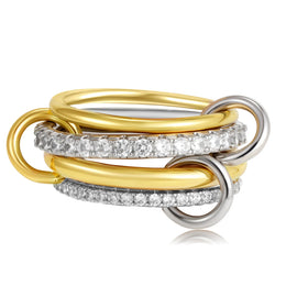 KissICON T1058 / US5 Luxury Cubic Zirconia Gold Plating Multilayer Connecting Rings for Women Fashion Mixed Color Stackable Finger Ring Party Jewelry