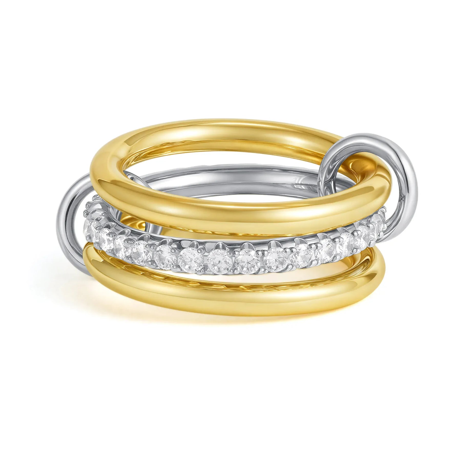 KissICON T1059 / US5 Luxury Cubic Zirconia Gold Plating Multilayer Connecting Rings for Women Fashion Mixed Color Stackable Finger Ring Party Jewelry