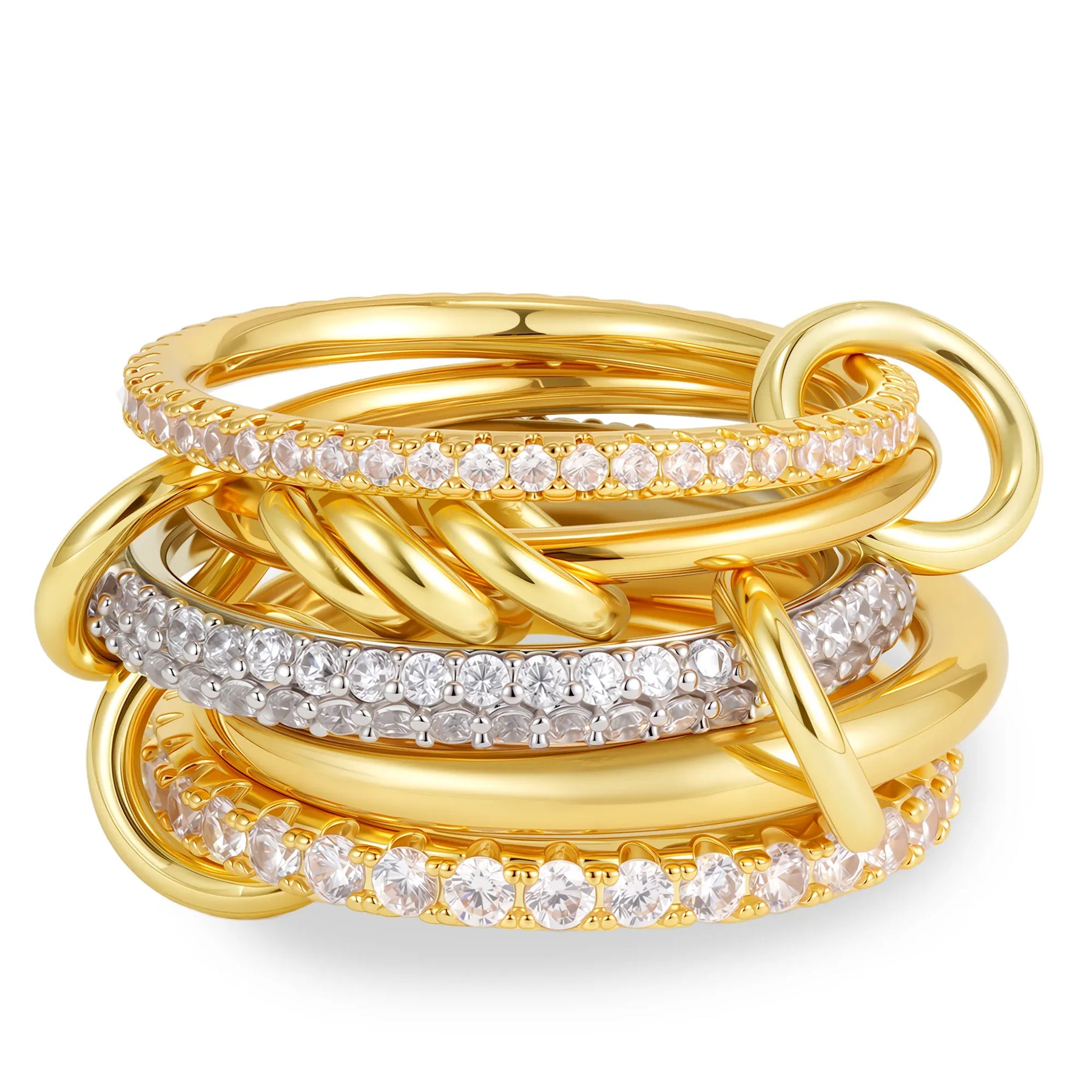 KissICON T1081 / US5 Luxury Cubic Zirconia Gold Plating Multilayer Connecting Rings for Women Fashion Mixed Color Stackable Finger Ring Party Jewelry