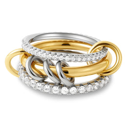 KissICON T649-1 / US5 Luxury Cubic Zirconia Gold Plating Multilayer Connecting Rings for Women Fashion Mixed Color Stackable Finger Ring Party Jewelry