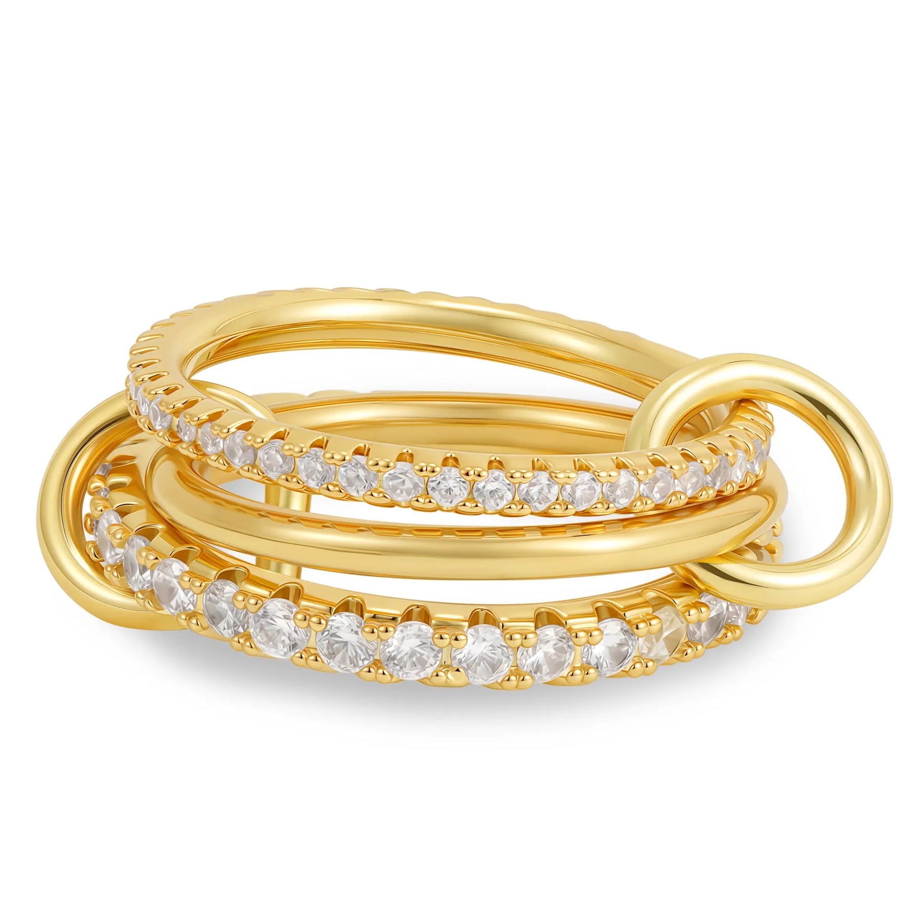 KissICON T649 / US5 Luxury Cubic Zirconia Gold Plating Multilayer Connecting Rings for Women Fashion Mixed Color Stackable Finger Ring Party Jewelry