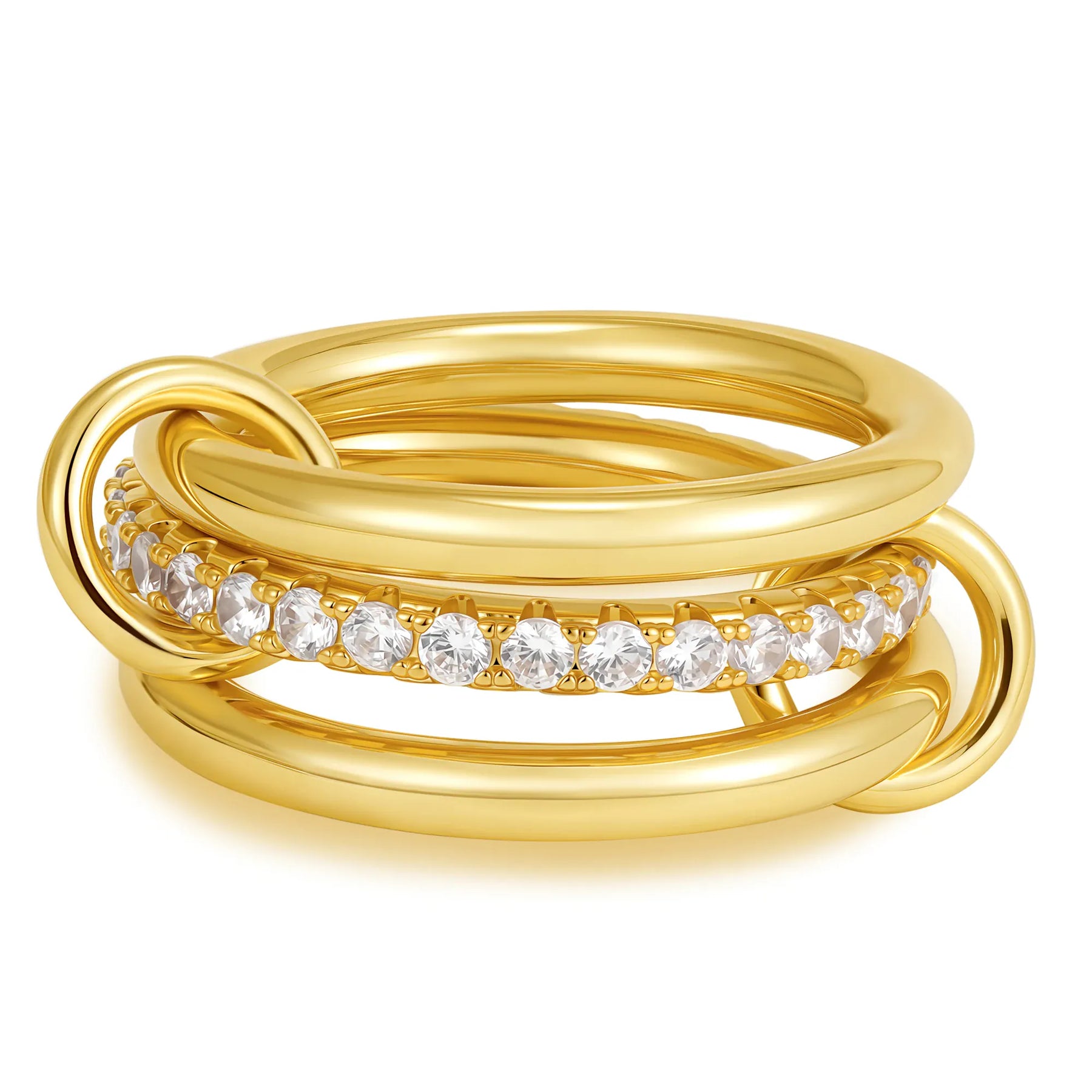 KissICON T650 / US5 Luxury Cubic Zirconia Gold Plating Multilayer Connecting Rings for Women Fashion Mixed Color Stackable Finger Ring Party Jewelry