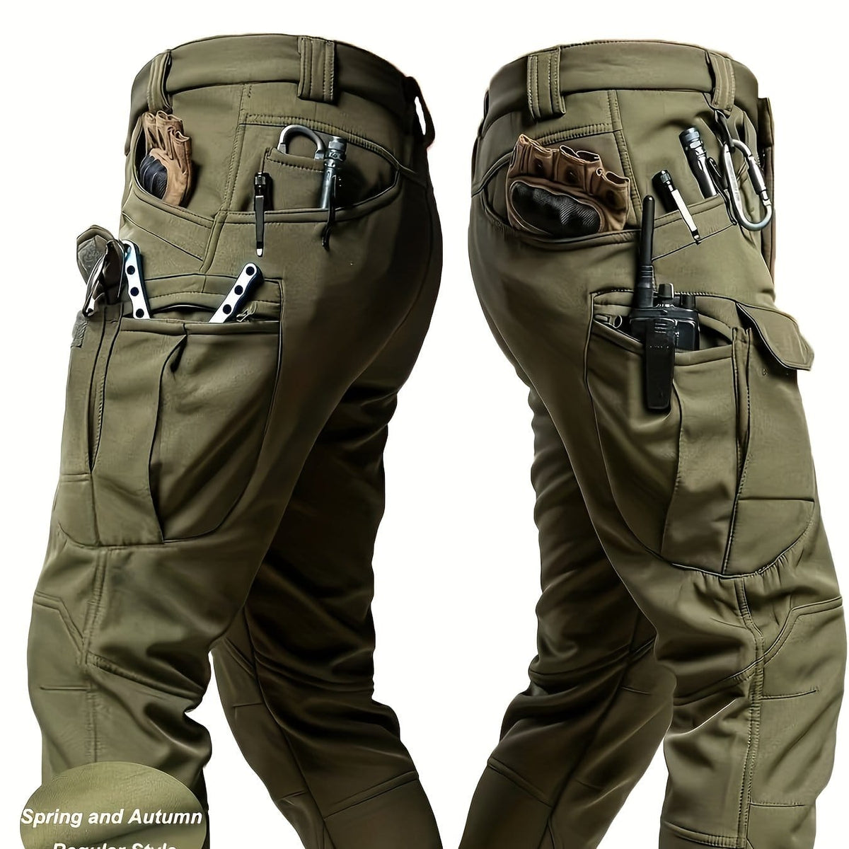 KissICON Tactical Green / UK 31 Stretch Tactical Cargo Pants Durable Comfort Everyday Workwear