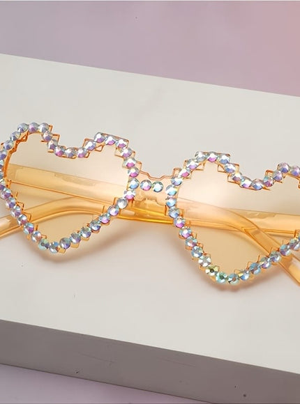 KissICON Eyewear Tangerine / 1pc Sapphire Heart Diamond Glasses Y2K Spicy BlingBling Party Style