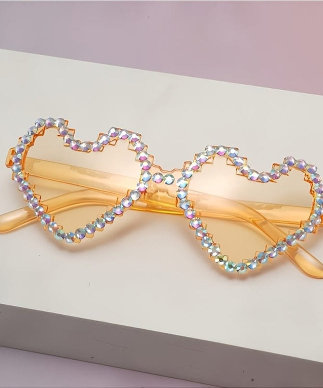 KissICON Eyewear Tangerine / 1pc Sapphire Heart Diamond Glasses Y2K Spicy BlingBling Party Style