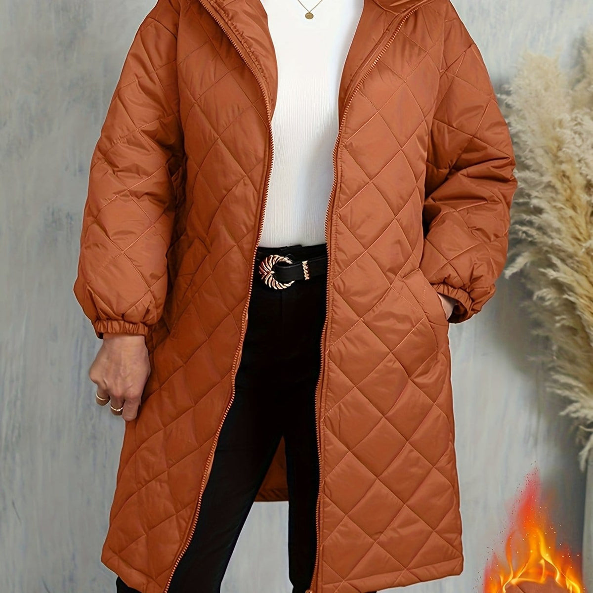 jkthpu-45 Tangerine-red / UK 18 Elegant Purple Quilted Hooded Jacket for Women
