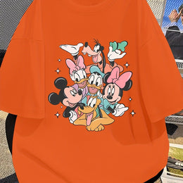 KissICON Tangerine / UK 16 Disney Official Women's Summer New Arrival Oversized Fashionable Mickey Mouse & Friends Cartoon Print Casual Round Neck T-Shirt, Machine Washable Loose Fit Fun Design Comfort Fabric for Home and Outing Wear