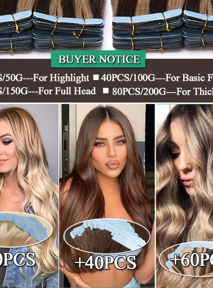 KissICON 💋 Tape In 100% Human Hair Extensions Weft