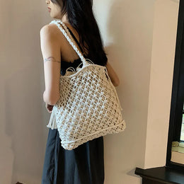 KissICON Tassel Cotton Crochet Tote – Mesh Beach Vacation
