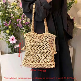 KissICON Tassel Cotton Crochet Tote – Mesh Beach Vacation