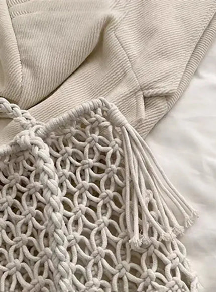 KissICON Tassel Cotton Crochet Tote – Mesh Beach Vacation