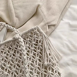 KissICON Tassel Cotton Crochet Tote – Mesh Beach Vacation