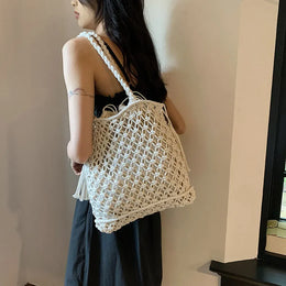 KissICON Tassel Cotton Crochet Tote – Mesh Beach Vacation