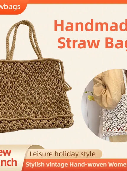 KissICON Tassel Cotton Crochet Tote – Mesh Beach Vacation