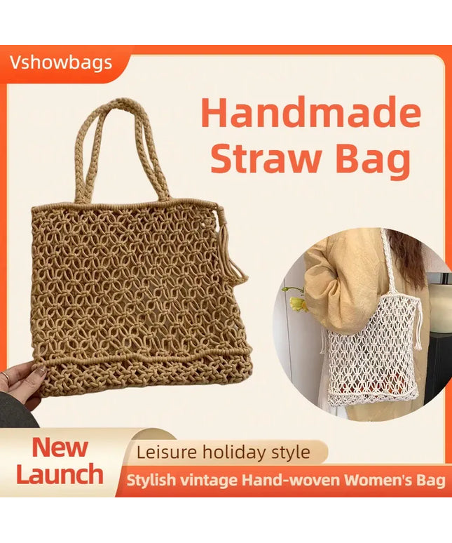 KissICON Tassel Cotton Crochet Tote – Mesh Beach Vacation