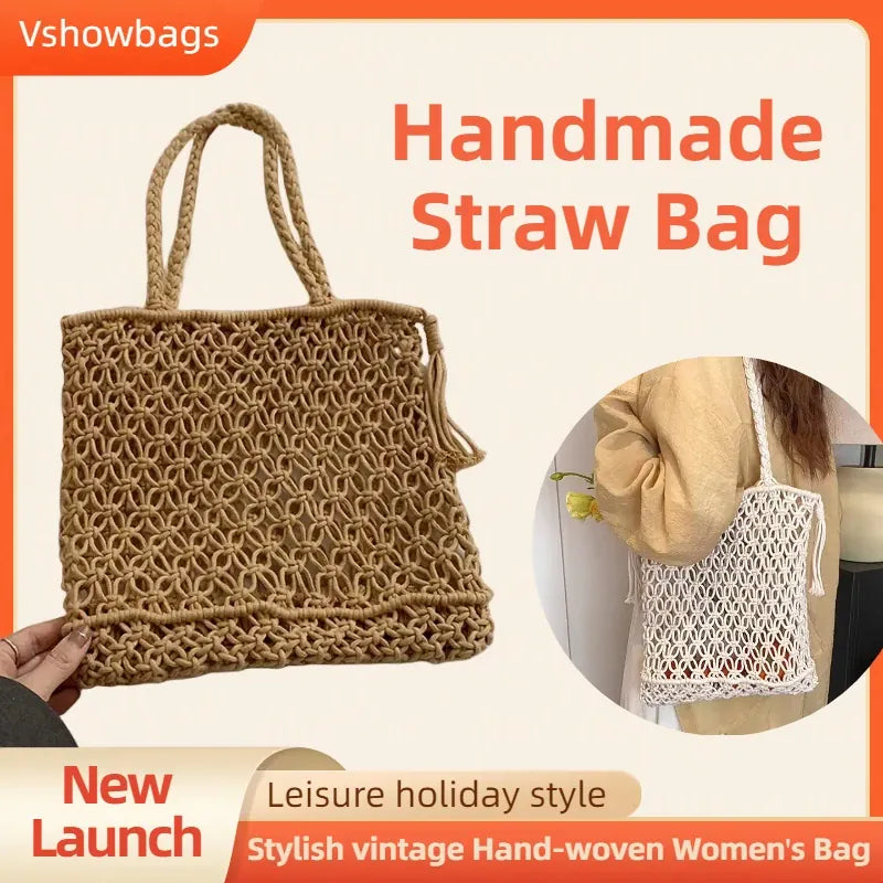 KissICON Tassel Cotton Crochet Tote – Mesh Beach Vacation