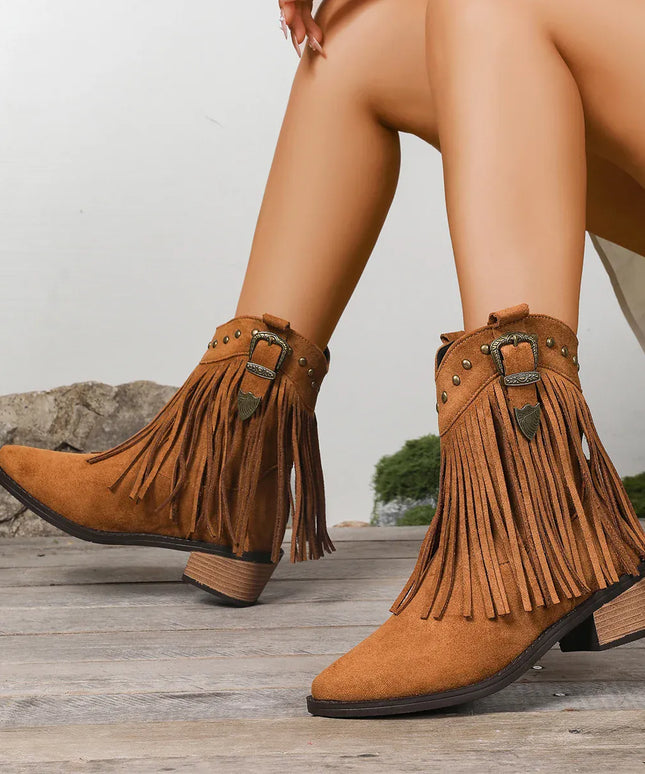 KissICON Tassel Decor High Heels Western Boots Women 2025