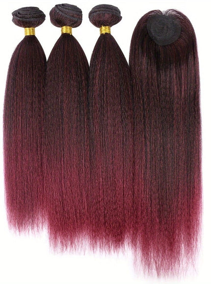 KissICON Tbug Yaki Straight Hair Extensions With Closure - Heat