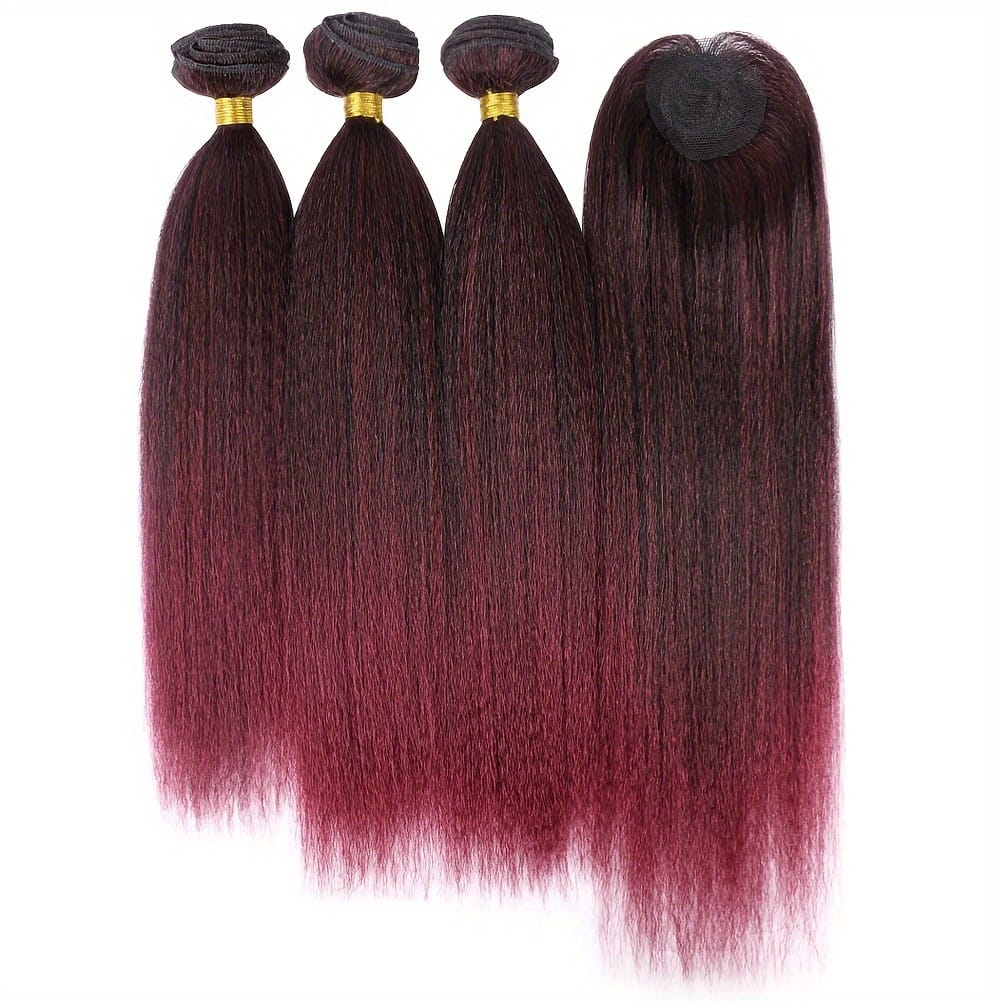 KissICON Tbug Yaki Straight Hair Extensions With Closure - Heat