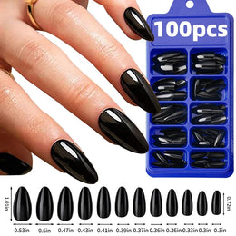 KissICON TD192 Long Coffin Black Press On Nails Full Cover