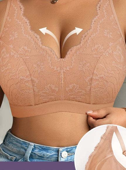 KissICON Tender Pink / 1XL Soft Full Coverage Curve Lace Pushup Bra