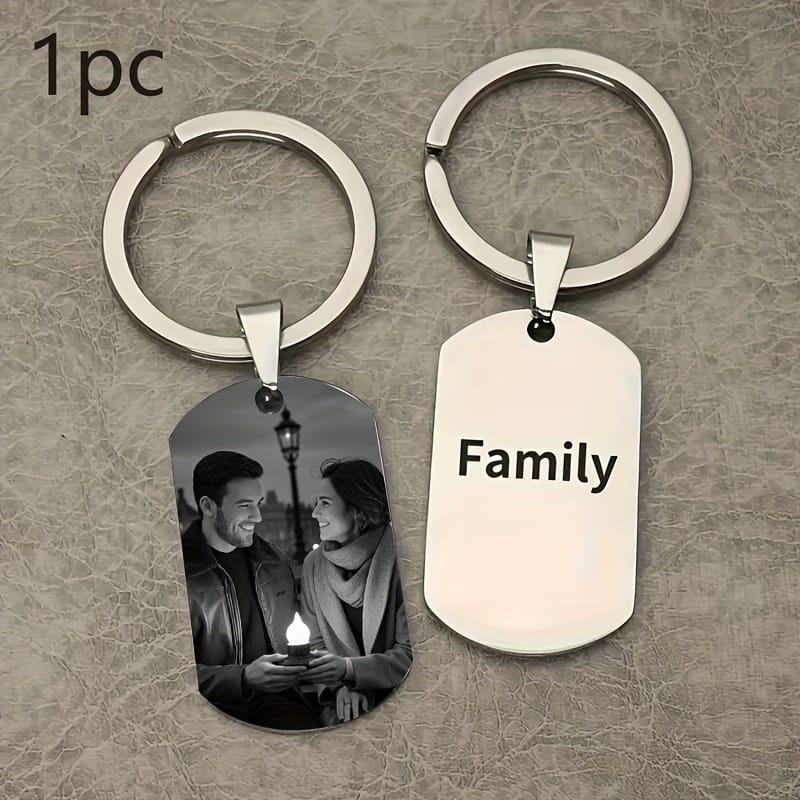 KissICON text + picture Custom Engraved Metal Keychain Photo Text Dog Charm Gift