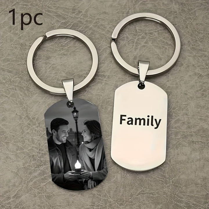 Custom Engraved Metal Keychain Photo Text Dog Charm Gift