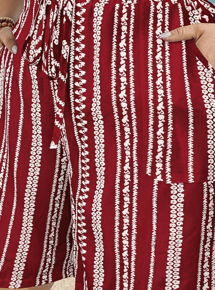 jkthpu-45 The color of rouge / UK 16 Boho Plus Size HighWaisted Printed Vacation Shorts