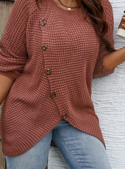 jkthpu-45 The color of rouge / UK 16 Plus Size Asymmetrical Hem Sweater, Casual Long Sleeve